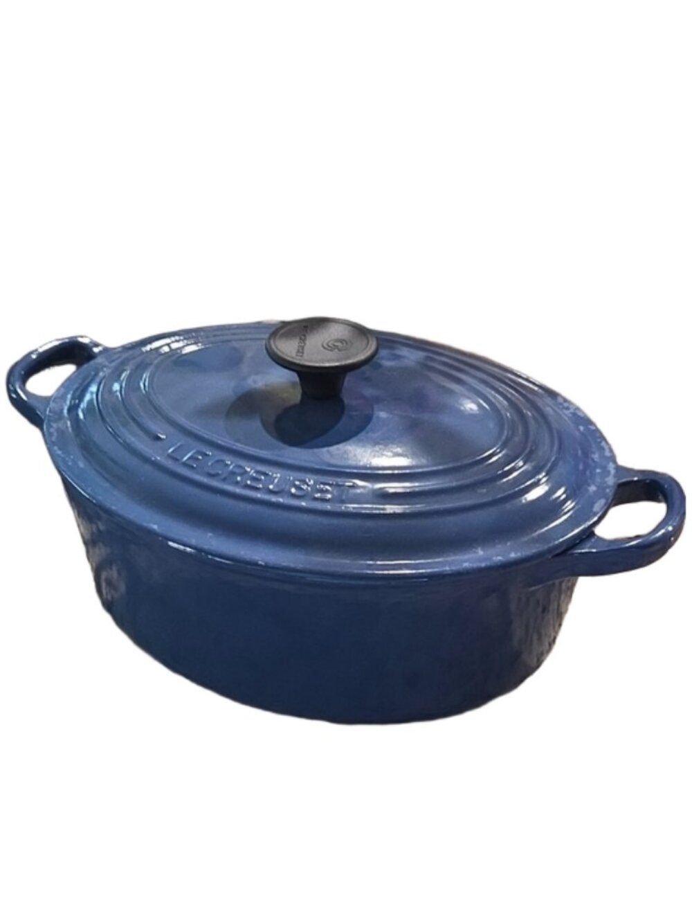 Vintage Le Creuset #23 Cobalt Enameled Cast Iron Oval Dutch Oven & Lid - France